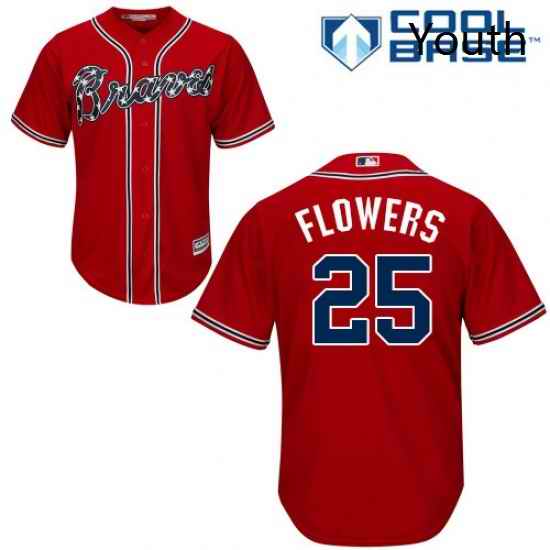Youth Majestic Atlanta Braves 25 Tyler Flowers Replica Red Alternate Cool Base MLB Jersey